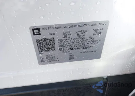 2021 Chevrolet Equinox Fwd Premier z USA, uszkodzony, nr VIN 3GNAXNEV8MS138361